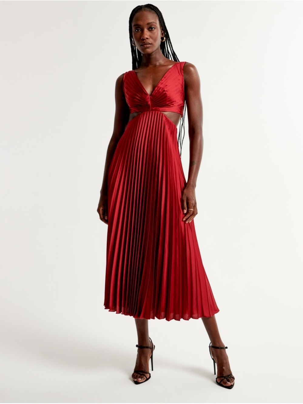 Abercrombie & Fitch Red Pleated Maxi Dress with Side Cutout - Small Petite